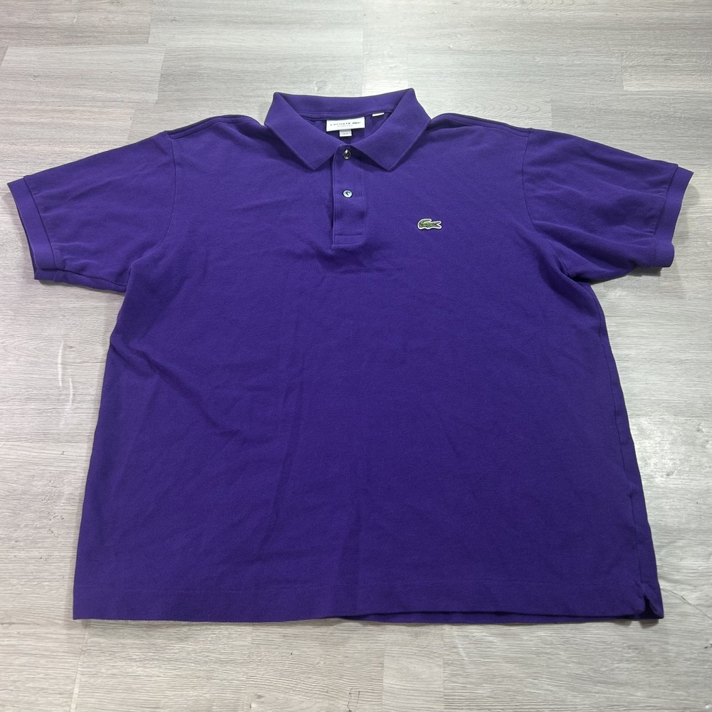 Lacoste Pique Polo Shirt Mens XL Purple Solid Croc Logo Classic Fit Cotton